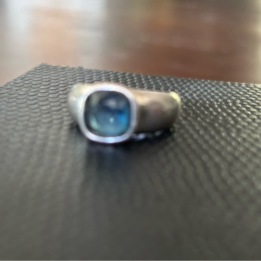 Silver Ring with Blue Stone  .925 sz 5